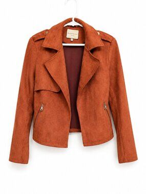 Bagatelle Collection Rust Faux Suede Moto Jacket Medium Open Front
